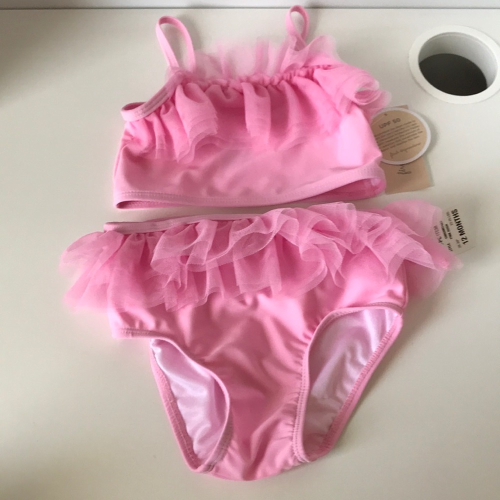 Brand new infant 2 piece pink tulle bikini set.